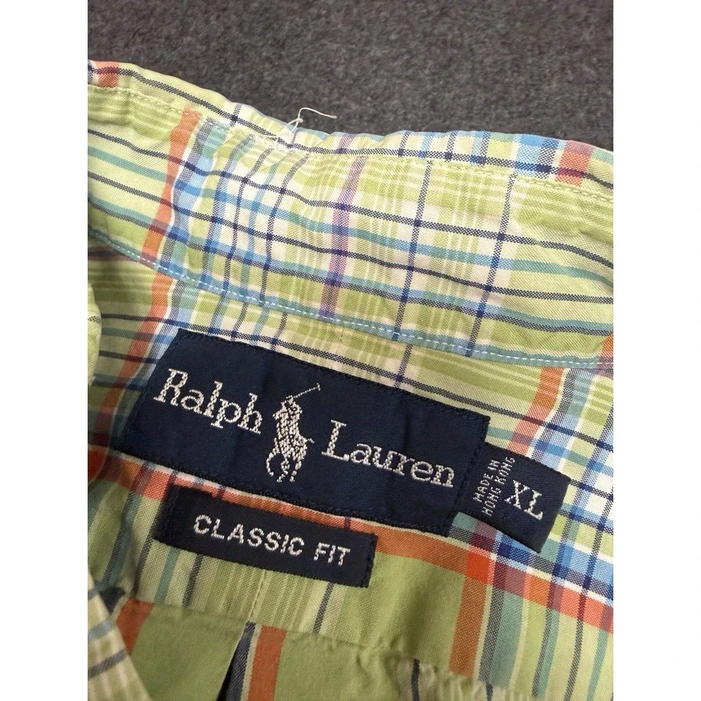 Vtg 90s Polo Ralph Lauren Green Plaid Button Down Shirt Mens XL Classic Fit